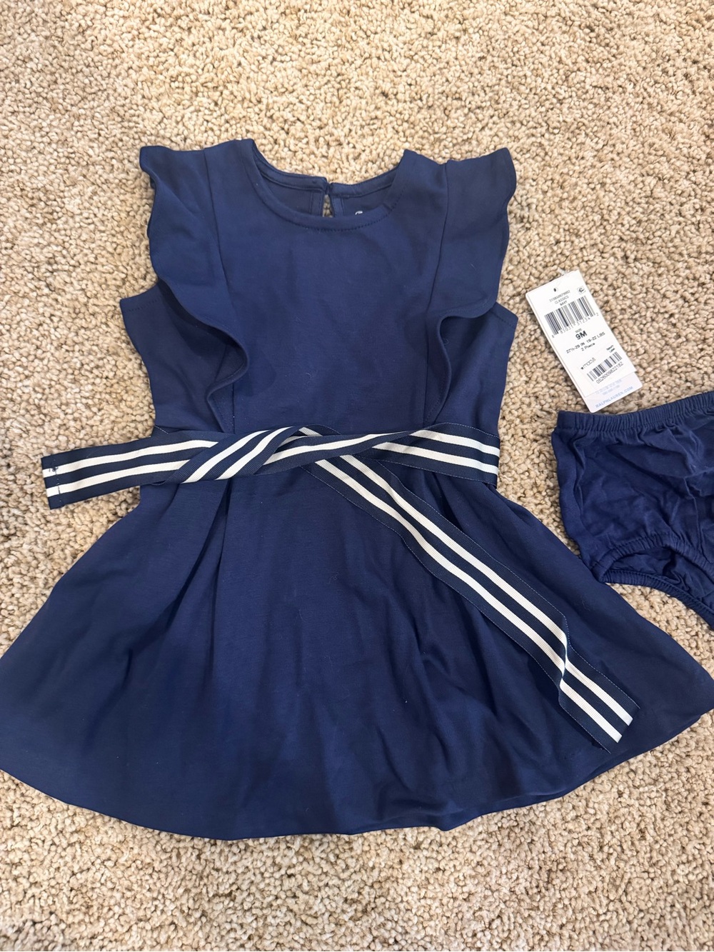 NWT Classic Ralph Lauren Navy Knit Dress with Striped Waist Tie